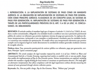 La implantación de sistemas de pago por generación como mandato jurídico. Diego González Ortiz.