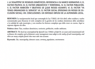 Algunos factores singulares que inciden en la tasa de residuos domésticos y lo que se deduce de ellos. Juan Ignacio Gomar Sánchez.