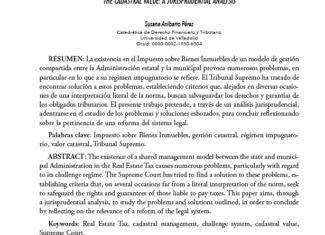 La impugnación de la liquidación del Impuesto sobre Bienes Inmuebles por motivos que afectan al valor catastral: un análisis jurisprudencial. Susana Aníbarro Pérez.
