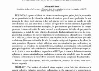 La actualización de los valores catastrales por coeficientes y su constitucionalidad: especial referencia a su incidencia en la imputación de rentas inmobiliarias. Carlos de Pablo Varona.