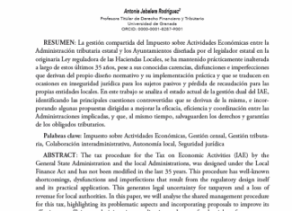Estado actual de la gestión dual del IAE: examen de sus conocidas disfunciones y propuestas de revisión. Antonia Jabalera Rodríguez.