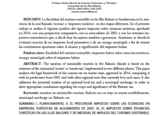 Fiscalidad del turismo sostenible en las Illes Balears: consideraciones acerca del Impuesto sobre Estancias Turísticas y figuras alternativas.